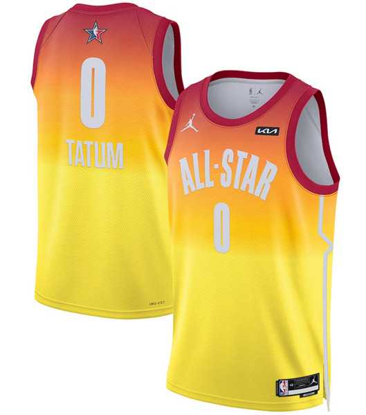 Men's 2023 All-Star #0 Jayson Tatum Orange Game Swingman Stitched Basketball Jersey Dzhi